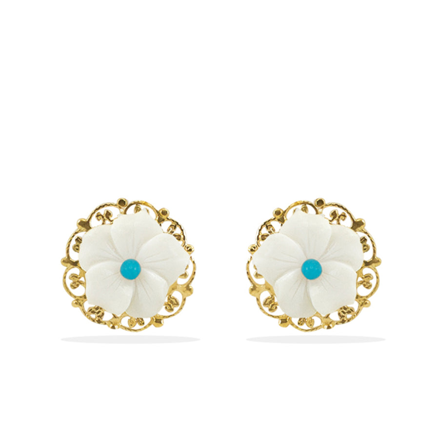 Porcelain Flower Stud Turquoise Earrings (MME-305)