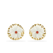 Porcelain Flower Stud Red Coral Earrings (MME-304)