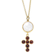 Akoya Pearl Garnet Cross Necklace (HPN-105)